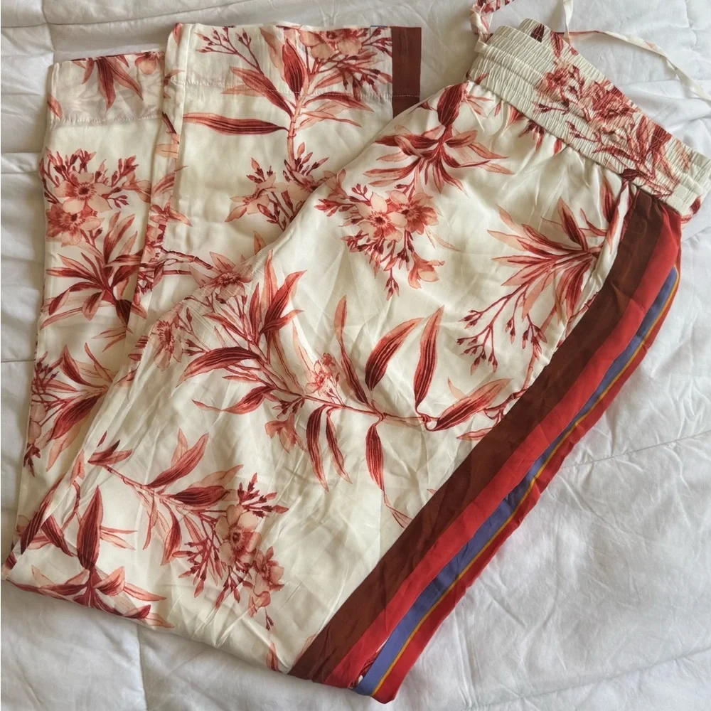 Joie Women's Floral Print Silk Pants with Striped Sides - Picture 2 of 8